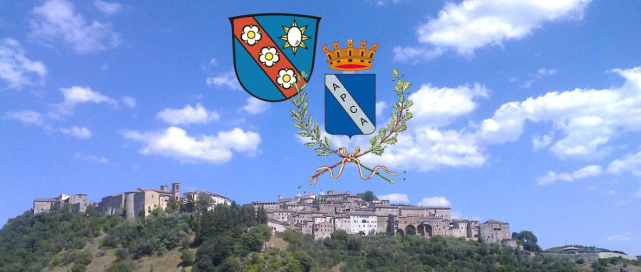 Landschaftsaufnahme auf Amelia. Im Himmel schweben die Wappen der Städte Odelzhausen und Amelia