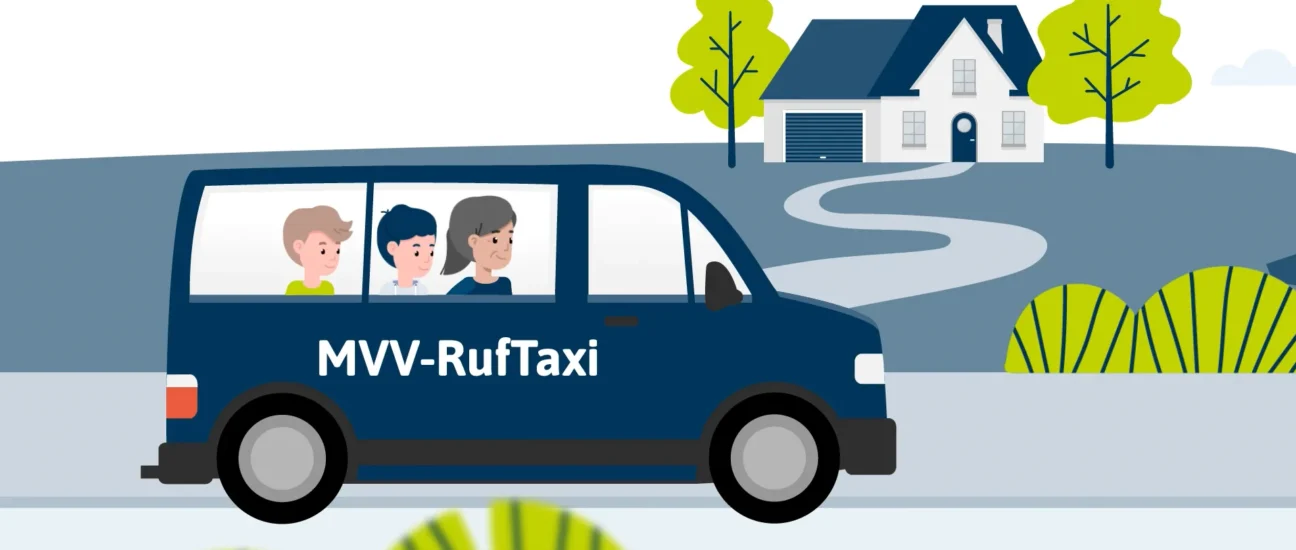 Gemaltes Ruftaxi mit 3 Fahrgästen